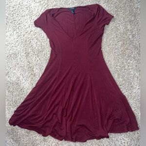 Forever 21 Maroon Fit and Flare V-Neck Dress